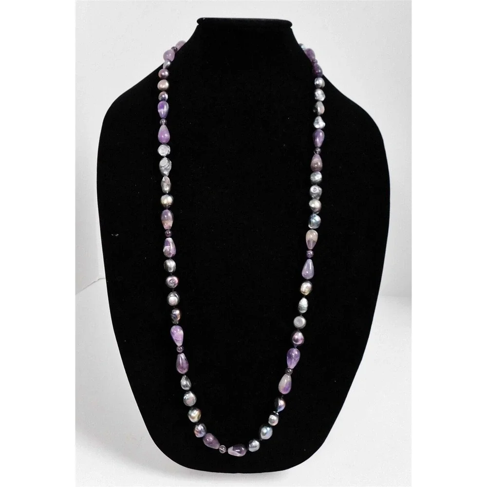 Baroque Peacock Pearl Polished‎ Gen Stone Necklace Opera Length Strand